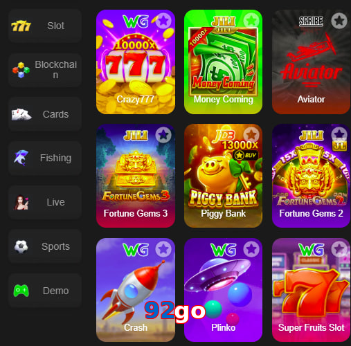 Main screen of 92Go game page for PK players